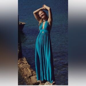 Free People Look Into The Sun Halter Maxi Moon Smocked Dress New Medium